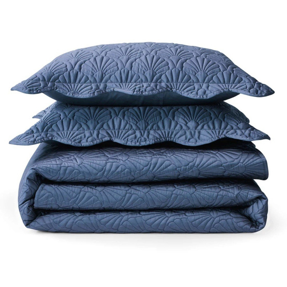 Ted Baker Deco Shell Sapphire Blue King Quilt & Pillow Sham Set New 108x90 - Picture 4 of 4